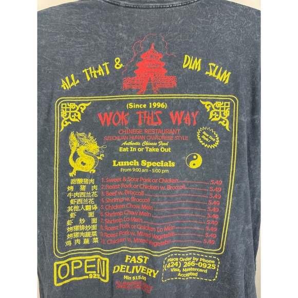 OPEN 925 Other - OPEN 925 Wok This Way Chinese Restraunt Graphic T-Shirt Dragon Acid Wash